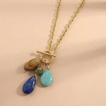 Gold Boho Necklace - Amazonite and Lapis Pendant