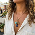 Gold Boho Necklace - Amazonite and Lapis Pendant