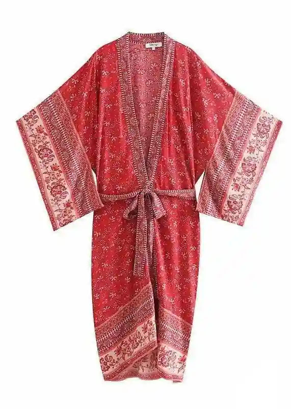 Gorgeous Red Floral Boho Kimono