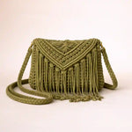 Green Boho Fringe Crossbody Bag