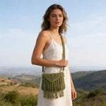 Green Boho Fringe Crossbody Bag