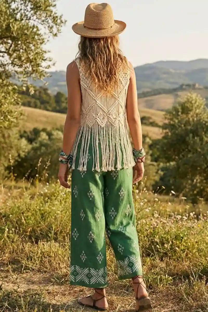 Green Boho Hippie Pant