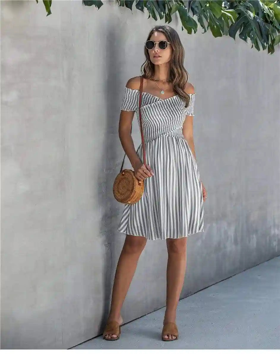 Grey Bohemian Dress with Stripes dress