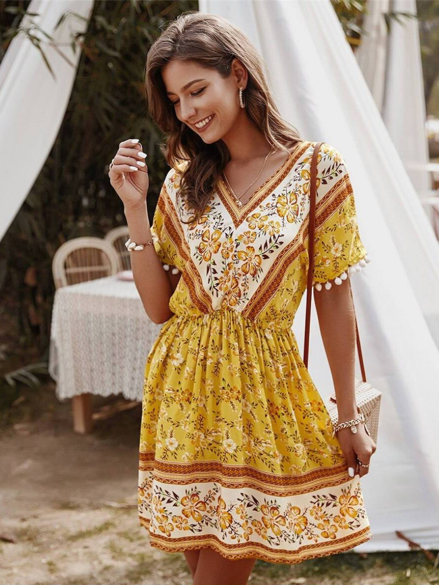 Gypsy Mini Dress in Yellow