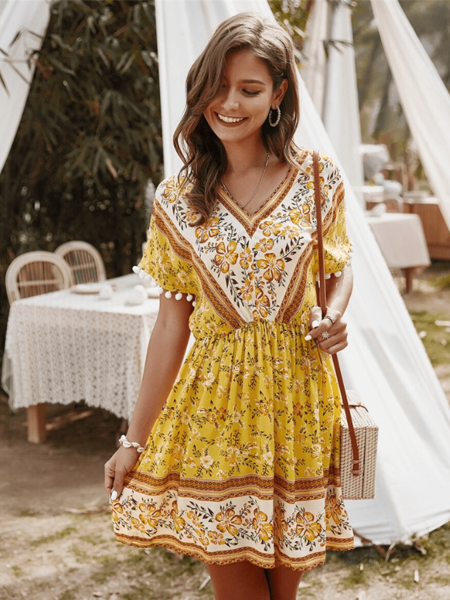 Gypsy Mini Dress in Yellow