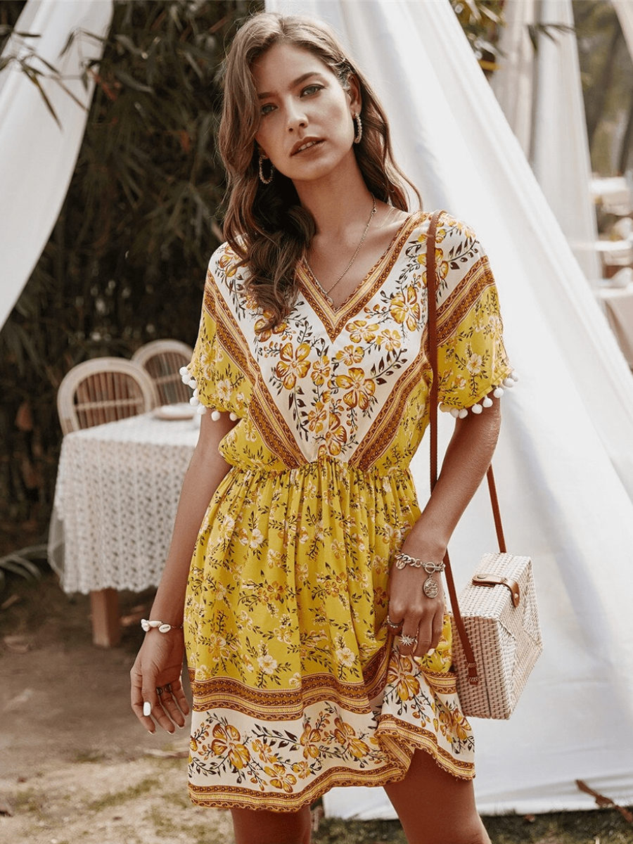 Gypsy Mini Dress in Yellow