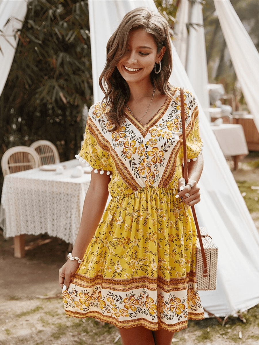 Gypsy Mini Dress in Yellow