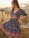 Gypsy mini dress in Dark Blue with Floral Print