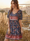Gypsy mini dress in Dark Blue with Floral Print