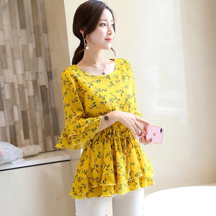 Boho Yellow Flowered Blouse