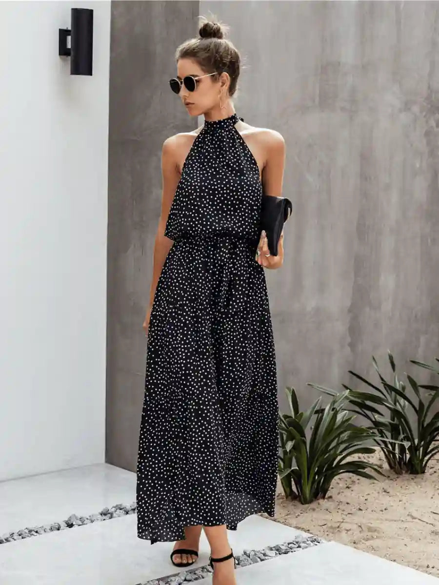halter boho maxi dress Erika Pea LOLA BOHEMIAN HALTER MAXI DRESS Black / O/S
