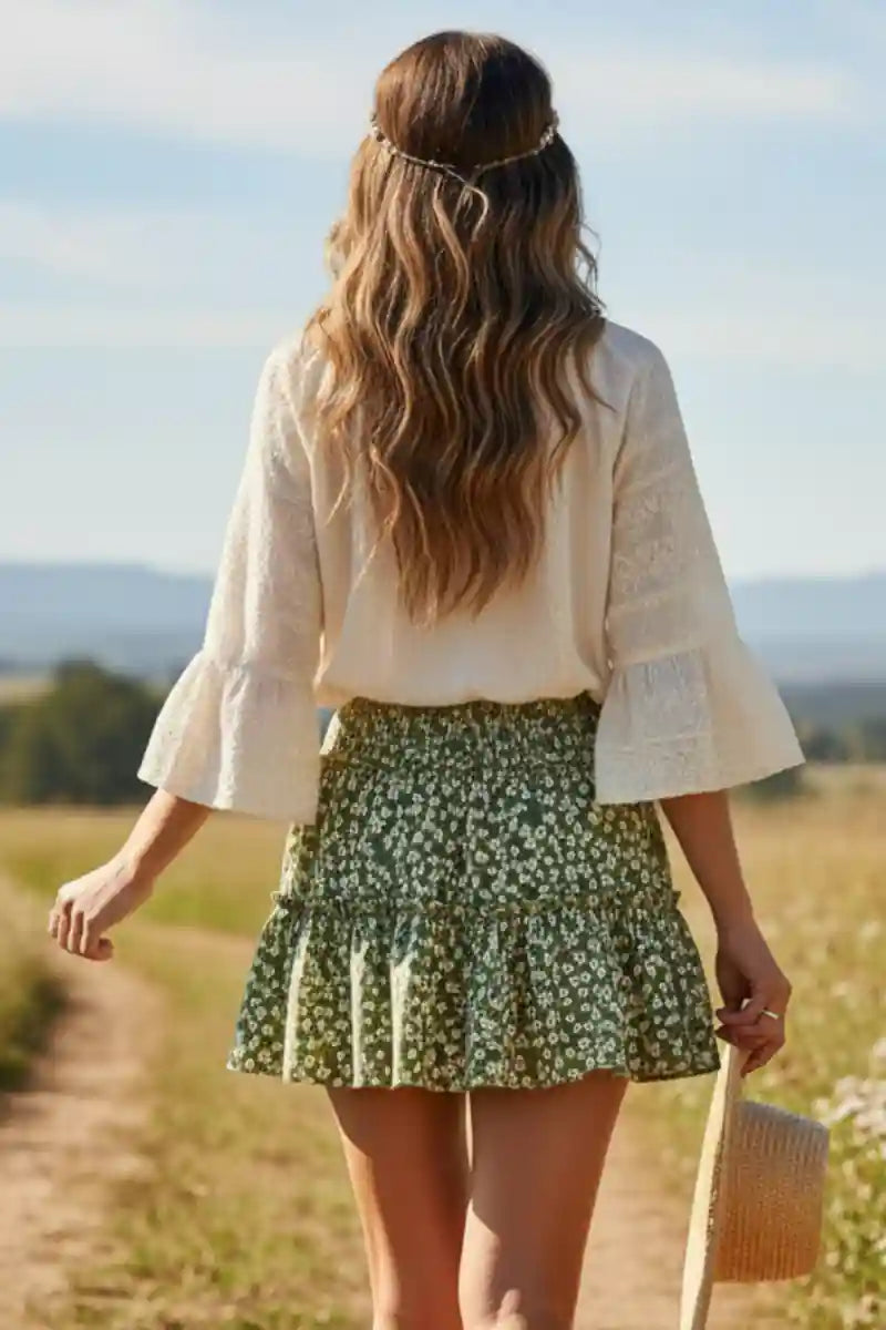 High Waist Elastic Boho Skirt