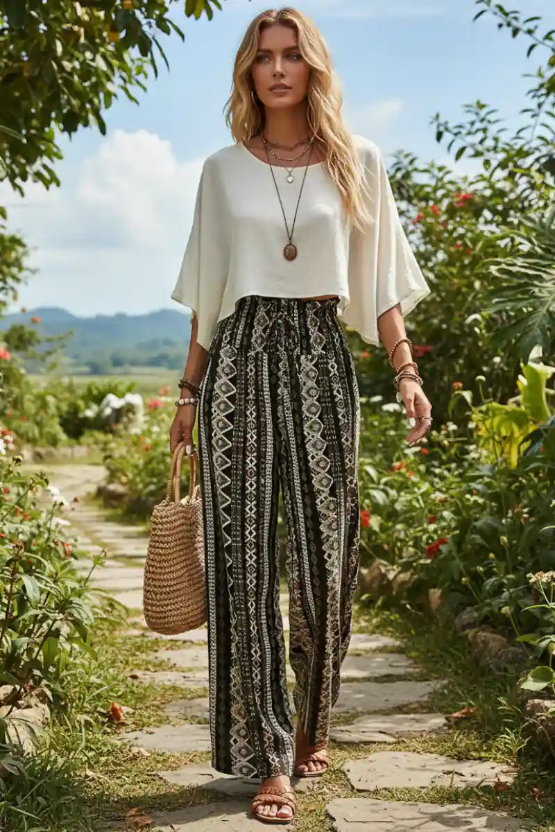 High Waisted Boho Palazzo Pants