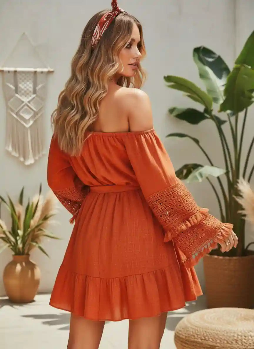 Hippie Bohemian Mini Dress in Red