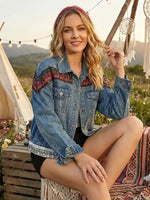 Hippie Denim Jacket with Ethnic Print