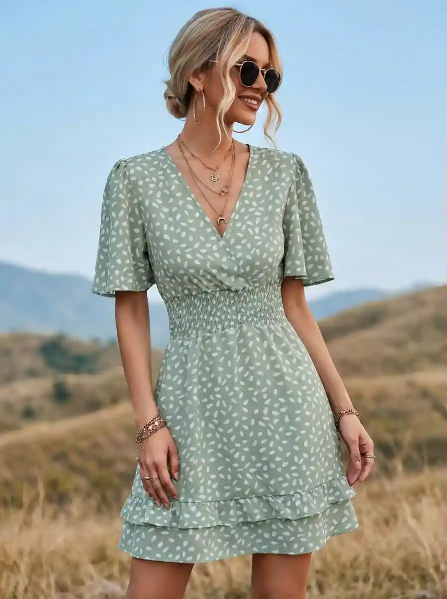 Hippie Mini Dress in Green