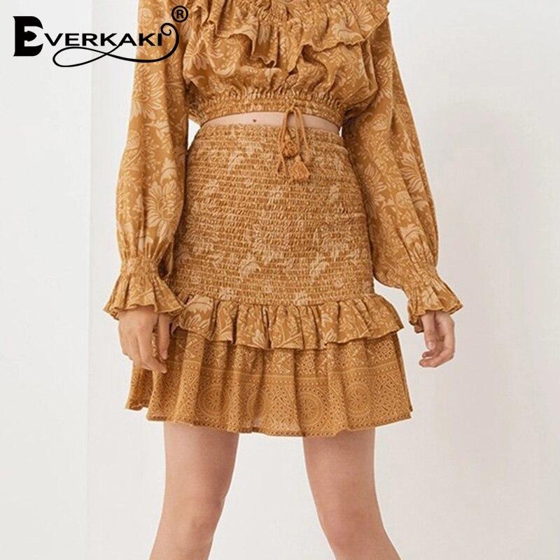 Hippie Mini Yellow Skirt with Ruffles