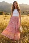 Hippie Pink Floral Print Boho Skirt