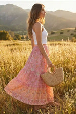 Hippie Pink Floral Print Boho Skirt
