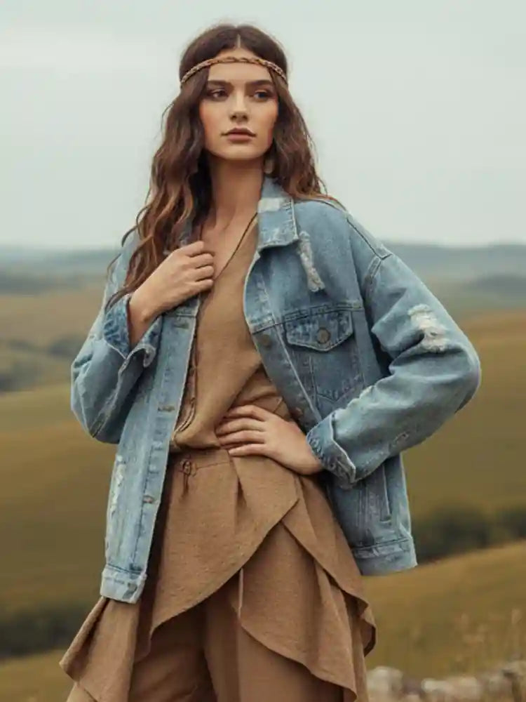 Hippie Torn Denim Flowered Jacket