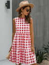 Hippie dress with red plaid pattern