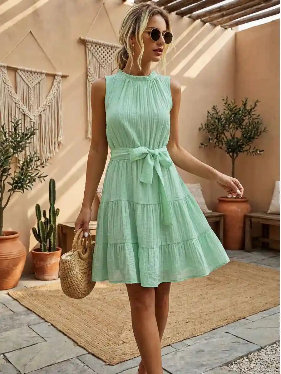 Italian Boho Dress in Pastel Green