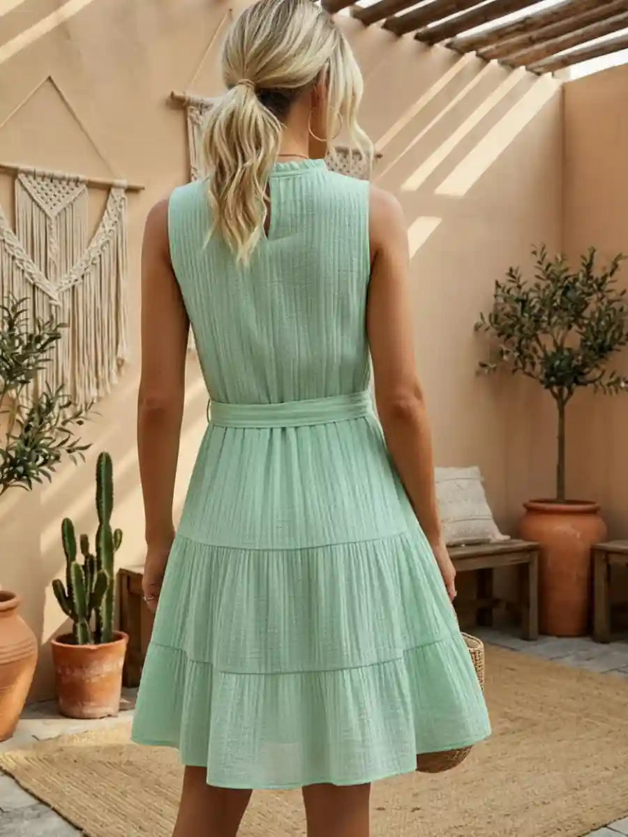 Italian Boho Dress in Pastel Green