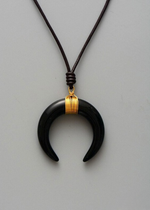 Leather Boho Necklace - Ox Horn Pendant