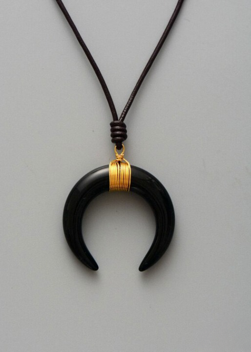Leather Boho Necklace - Ox Horn Pendant