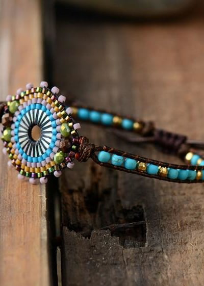 Leather Wrap Boho Bracelet for Womens