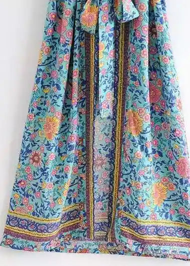 Long Blue Floral Boho Chic Kimono