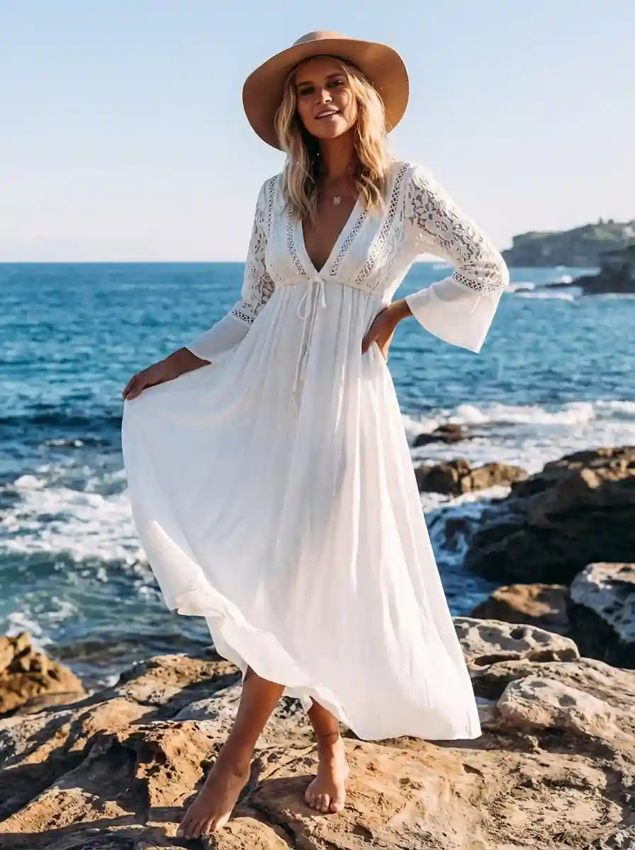 Long Bohemian / Hippie White Dress
