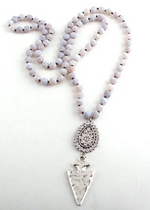 Long Boho Beads Necklace with Pendant