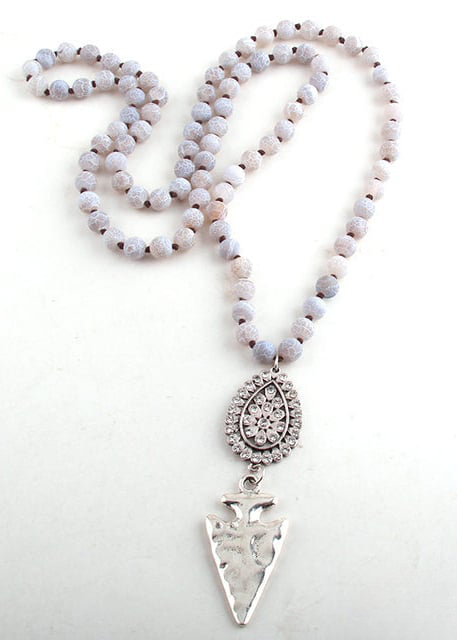 Long Boho Beads Necklace with Pendant