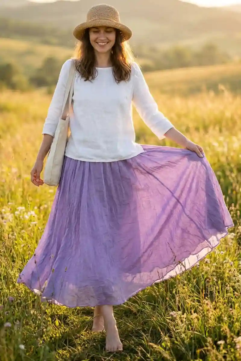 Long Boho Flared Skirt Unicolored