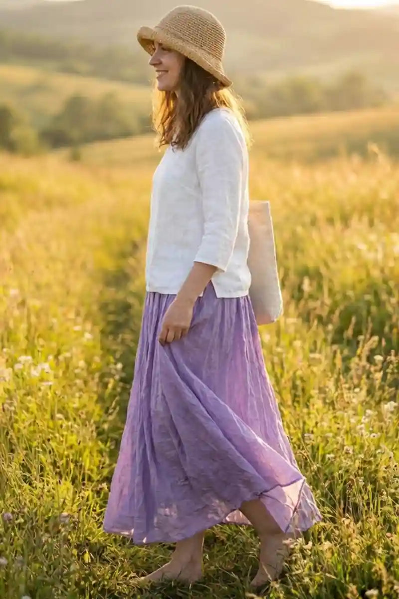 Long Boho Flared Skirt Unicolored
