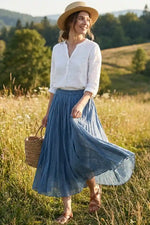 Long Boho Flared Skirt Unicolored