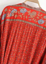 Long Boho Kimono Red Floral with Belt