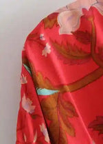 Long Boho Kimono Red Floral with Buttons