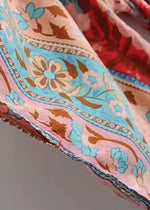 Long Boho Kimono Red Floral with Buttons