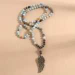 Long Boho Necklace - Angel Wing Pendant