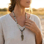 Long Boho Necklace - Angel Wing Pendant