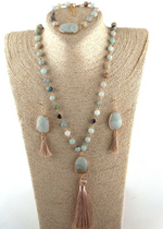 Long Boho Necklace - Pompom Pendant