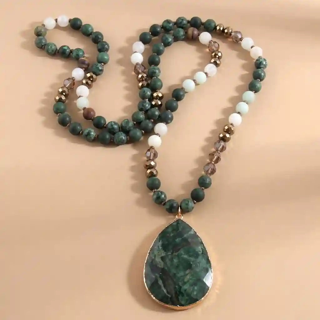 Long Boho Necklace Natural Stone