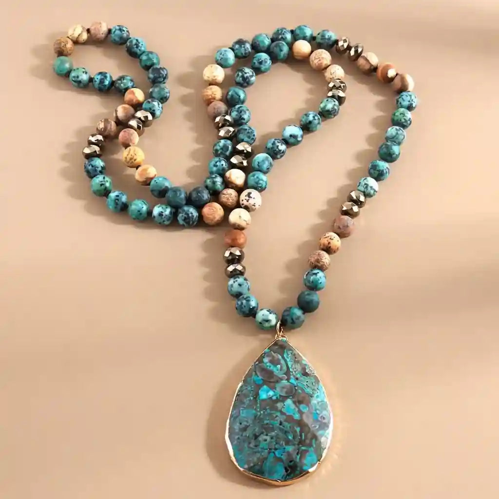 Long Boho Necklace Natural Stone