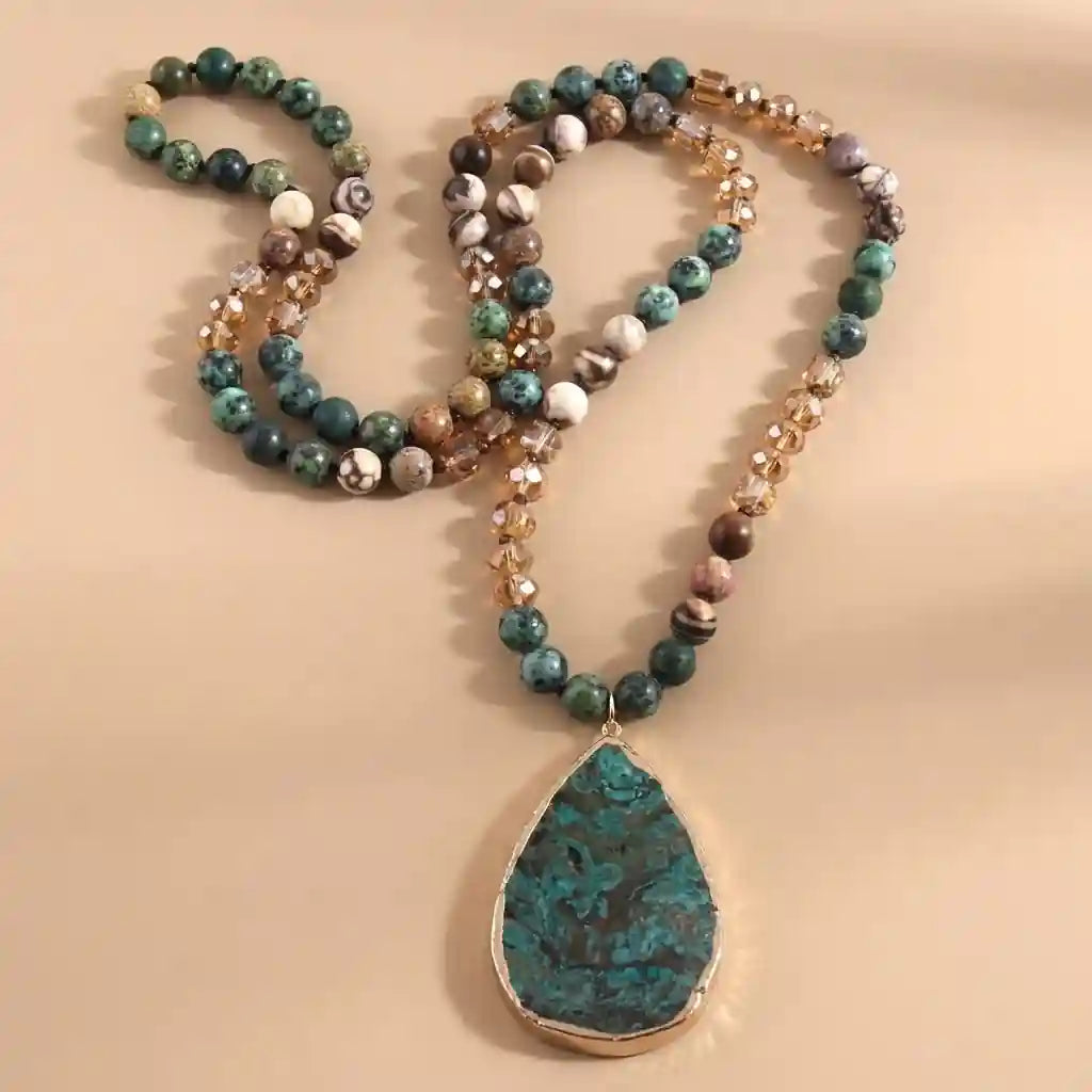 Long Boho Necklace Natural Stone