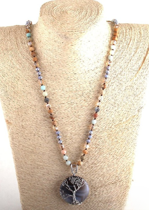 Long Boho Necklace Tree of Life Pendant