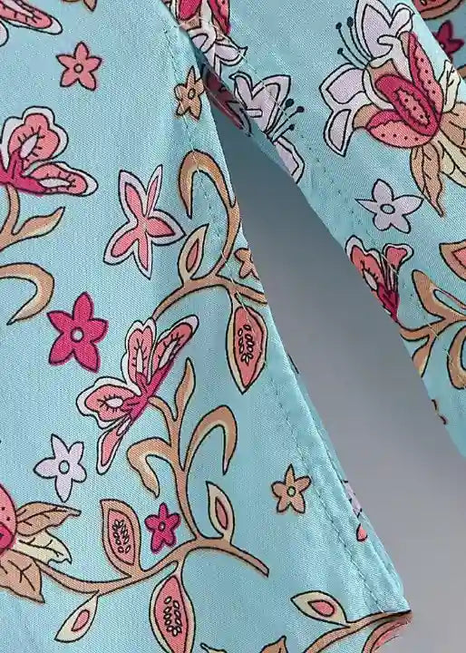Long Boho Summer Kimono Blue floral print