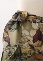 Long Boho wrap Skirt straight, tropical green floral pattern