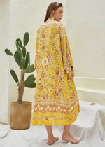 Long Cosmo Boho Kimono Yellow Floral
